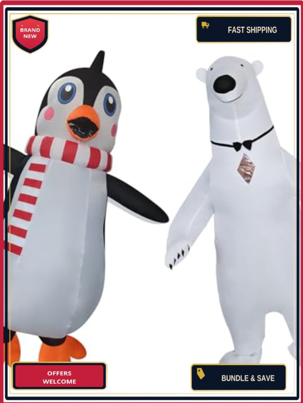2 Pack Inflatable Polar Bear & Penguin Costumes One Size Adult Halloween Party